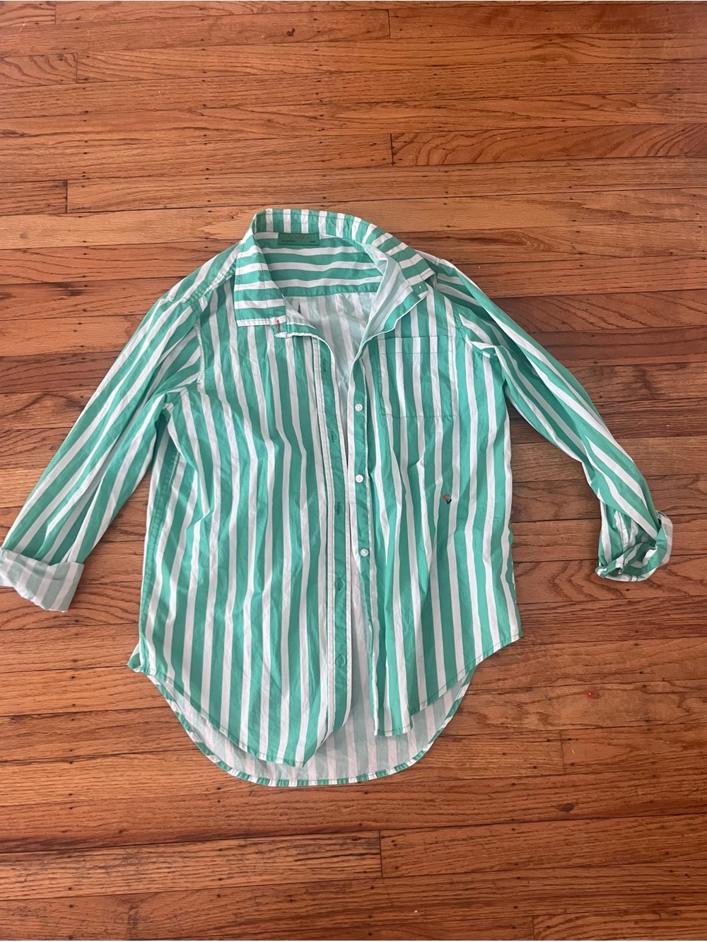 Clare V Green & White Striped Button-Down Shirt Size small